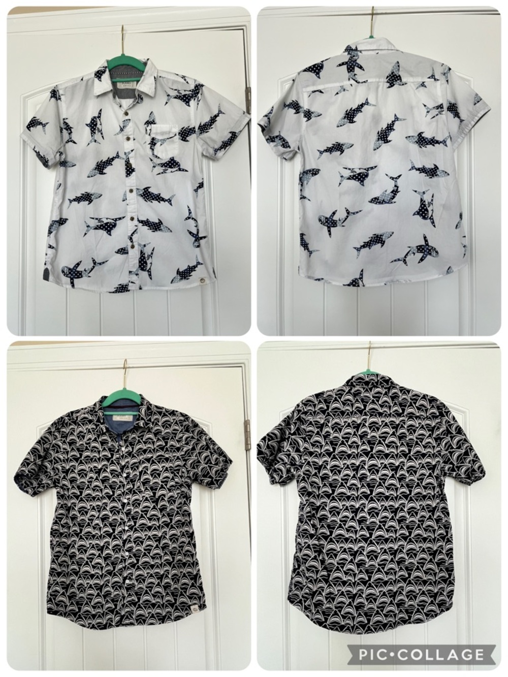 Free Planet Boy’s Shark Pattern Casual Button Down Short Sleeve Shirts 14/16